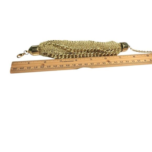 Bold Bracelet Gold Tone Chain and Fabric Mesh Chunky Wide Statement Mob Wife - Picture 6 of 6